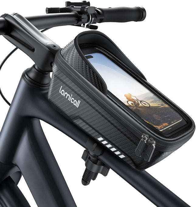 Waterproof Bike Frame Bag with Phone Holder, Top Tube Cycling Pouch for Phones