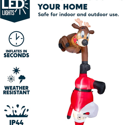 8FT LED Hanging Christmas Inflatable – Santa Climbing with Reindeer Decor