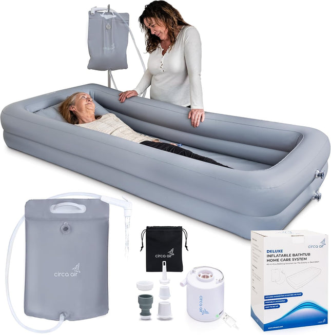 Blow-Up Portable Bath Tub for Adults with Pump & Bedside Shower Bag