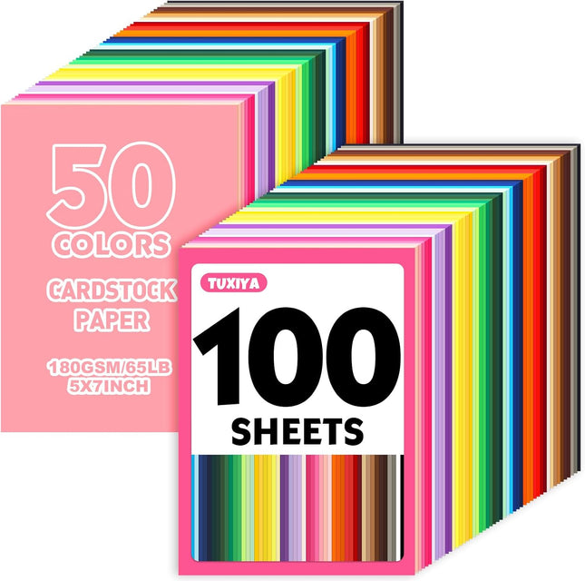 100 Sheets Colored Cardstock Paper 5x7 Inch, 50 Assorted Colors, 180 GSM Crafts and Printing