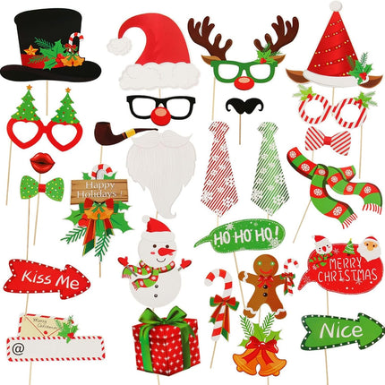 28PCS Christmas Photo Booth Props – Holiday Party Selfie Accessories