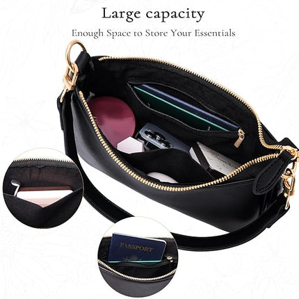 Women’s Small Leather Hobo Purse Shoulder Bag with Removable Strap
