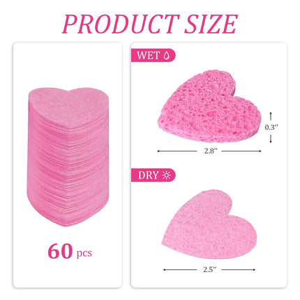 50PCS Heart Shape Cellulose Facial Sponges for Cleansing Makeup Removal
