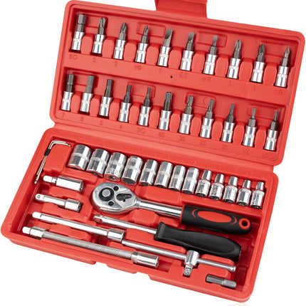 46 Piece 1/4 Inch Ratchet Socket Tool Set with Extension Bar for Car Repair