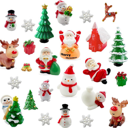 25pcs Christmas Mini Figurines – Resin Santa, Snowman & Animal Ornaments