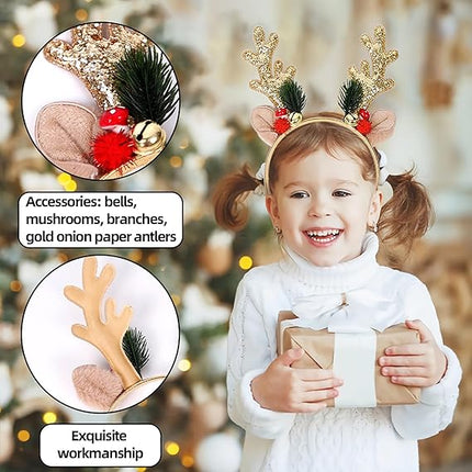 Christmas Reindeer Headband – Glitter Elk Antlers Holiday Hair Accessory