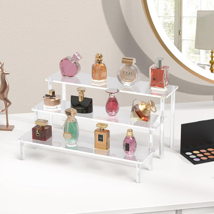 3-Tier Acrylic Display Risers – Clear Organizer Stand for Perfume & Desserts