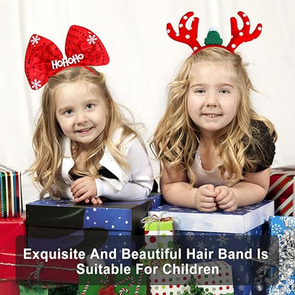 6PCS Christmas Headbands – Reindeer Antlers, Xmas Tree, Snowman & Bow Party Headwear