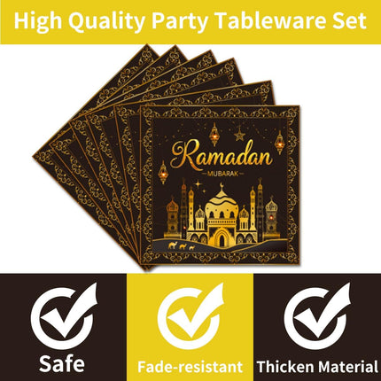 96Pcs Ramadan Party Tableware Set – Eid Mubarak Plates, Napkins, Forks, Serves 24