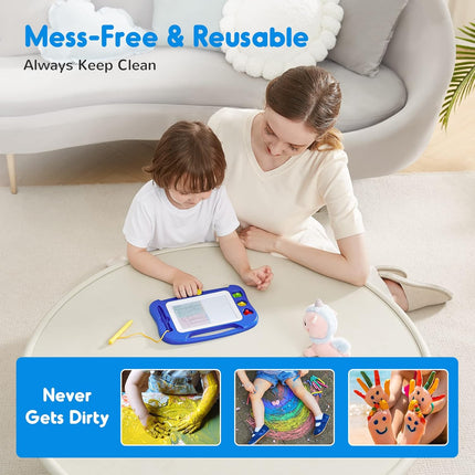 Magnetic Drawing Board for Toddlers with 3 Stamps Educational Toy Blue