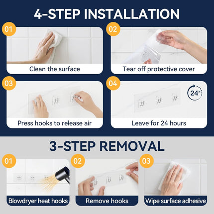 5-Pack Transparent Shower Caddy Adhesive Strips, No Drill Hooks for Bath Storage