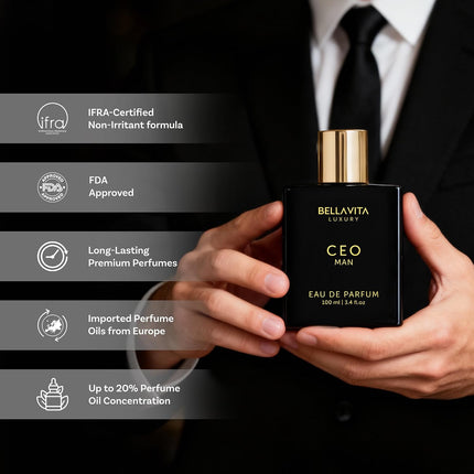 BellaVita Luxury CEO Man Eau de Parfum for Men 100ml Fresh Woody Amber Cologne