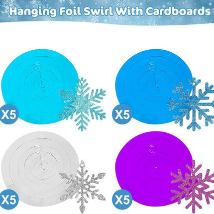 20 Pack Frozen Snowflake Hanging Decorations – Winter Swirl Ceiling Streamers