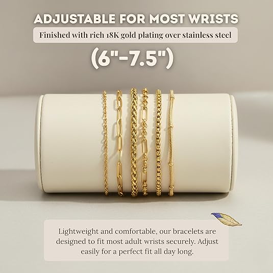 6-Piece Stainless Steel Bracelet Set for Women – Stackable Silver Charm Jewelry