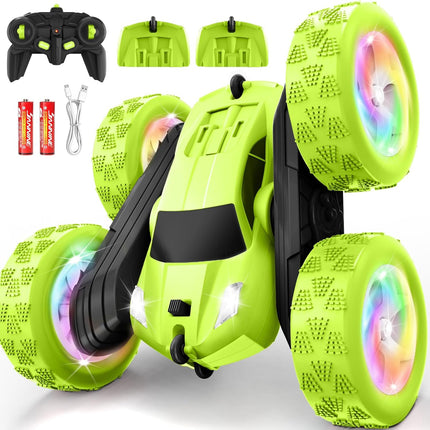 Remote Control Stunt Car 360° Flips RC Crawler with USB-C Battery Green