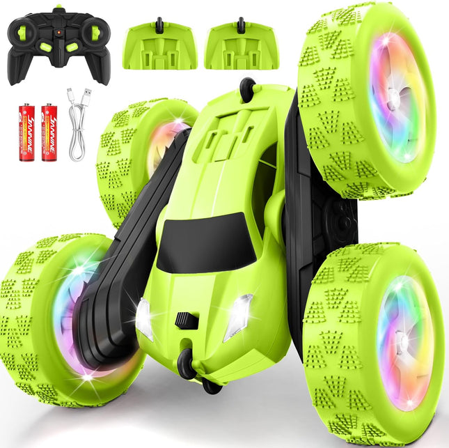 Remote Control Stunt Car 360° Flips RC Crawler with USB-C Battery Green