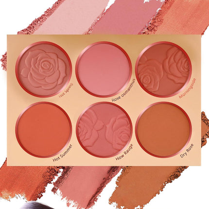 6-Color Blush Palette, High-Pigment Matte Powder Blush & Contour with Brush