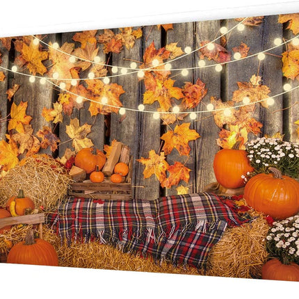 CHAIYA 7x5FT Fall Backdrop – Thanksgiving Maple Leaves, Hay & Pumpkins for Photo Booth