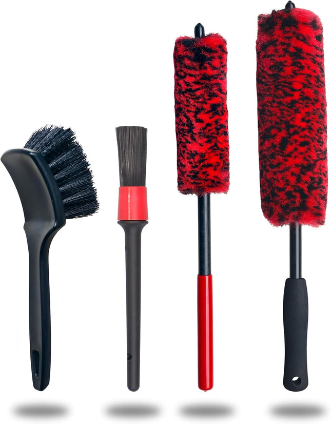4 Pack Car Wheel Cleaning Brush Kit Long Handle Rim Tire Detailing Brush Set