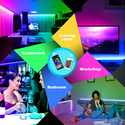 60ft RGB LED Strip Lights Music Sync Bluetooth App Control Remote 5050 Colour Changing