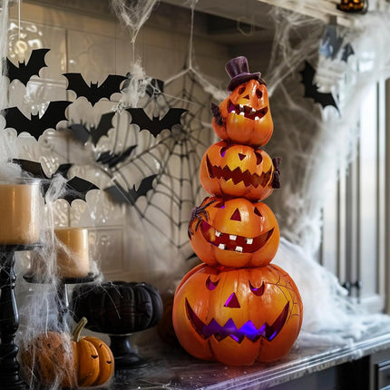 Halloween Stacked Pumpkin Figurine, Orange Tabletop Decor for Home & Entryway