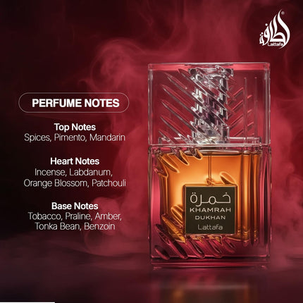 Lattafa Khamrah Dukhan Eau de Parfum 100ml Unisex Amber Spicy Gourmand Fragrance