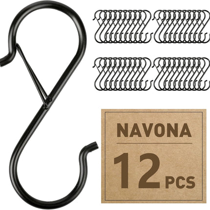 12-Piece S Hooks – 3.5" Heavy Duty Metal with Safety Buckle, Multipurpose