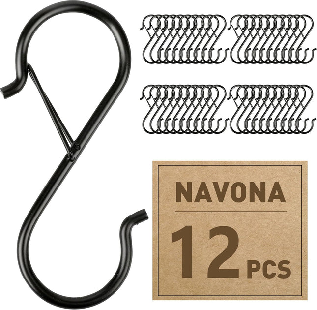 12-Piece S Hooks – 3.5" Heavy Duty Metal with Safety Buckle, Multipurpose