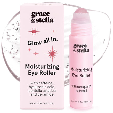 Under Eye Brightener Serum with Rose Quartz Rollerball for Dark Circles & Puffiness