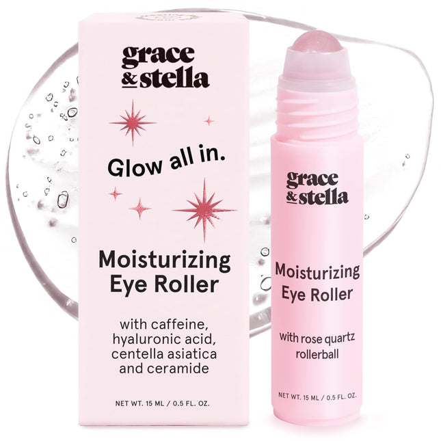 Under Eye Brightener Serum with Rose Quartz Rollerball for Dark Circles & Puffiness