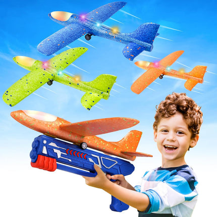3-Pack LED Airplane Launcher Toy – Foam Glider Planes for Kids 4–12