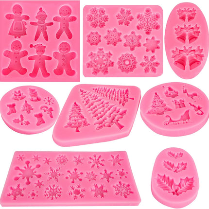 8PCS Christmas Silicone Molds – Snowflake, Tree, Reindeer & Holly Decor