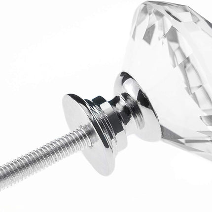 12PCS Diamond-Shaped Crystal Glass Drawer Knobs – 30mm Silver Cabinet Pulls