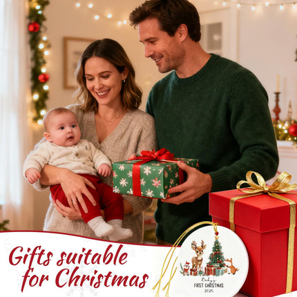 Baby’s First Christmas Ornament 2025, Ceramic Tree Decoration with Gift Box