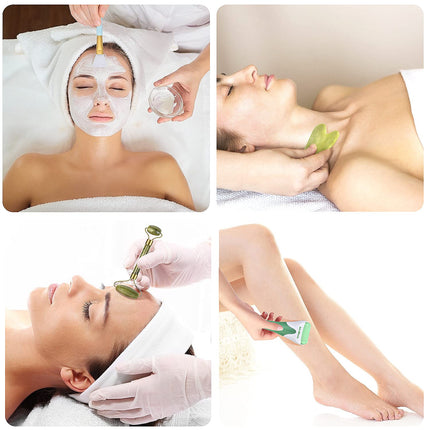 6-in-1 Ice & Jade Roller Gua Sha Set, Facial Massage Tools with Silicone Brush for Face & Neck