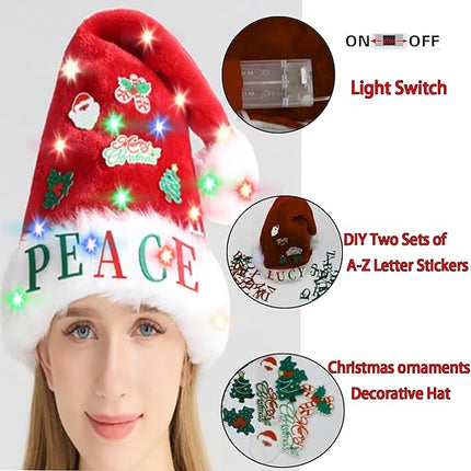 DIY Christmas Hat Set – Santa Hats with LED Lights, Stickers & Ornaments