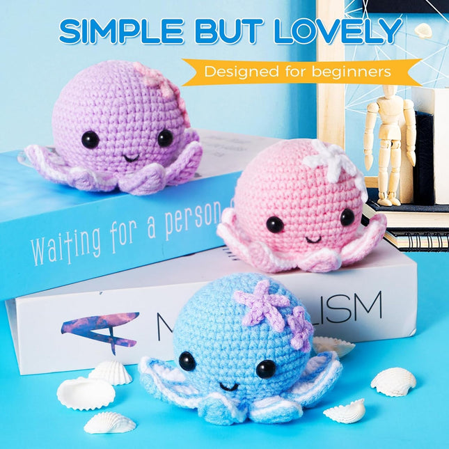 Beginner Crochet Kit to Make 3 Cute Amigurumi Animals with Video Tutorials and Yarn