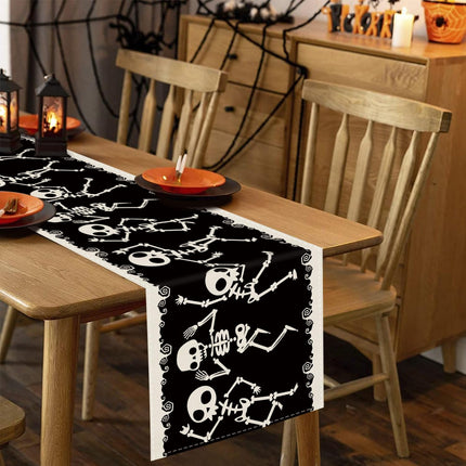 Halloween Skeleton Table Runner 13x72in, Funny Dancing Skeleton Dining Table Decor