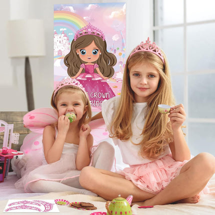 Pin The Crown on The Princess – Party Game with 24 Stickers for Girls' Birthday