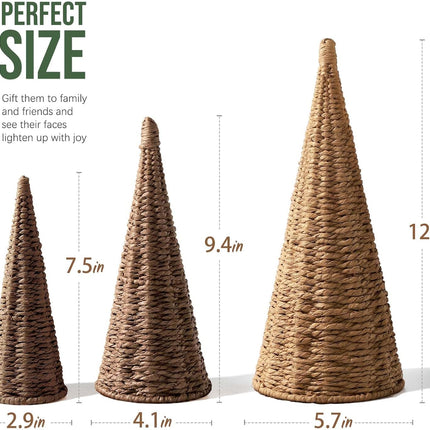 3pcs Woven Christmas Tree Decorations Natural Artificial Trees Home Décor & Party Tables