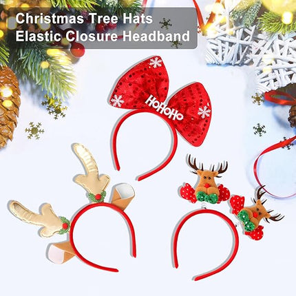 6PCS Christmas Headbands – Reindeer Antlers, Xmas Tree, Snowman & Bow Party Headwear