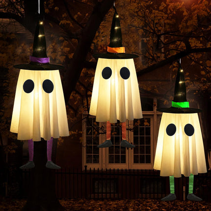 3-Piece Halloween Ghost Decor Witch Hats, Cute Spooky Indoor Outdoor Decorations