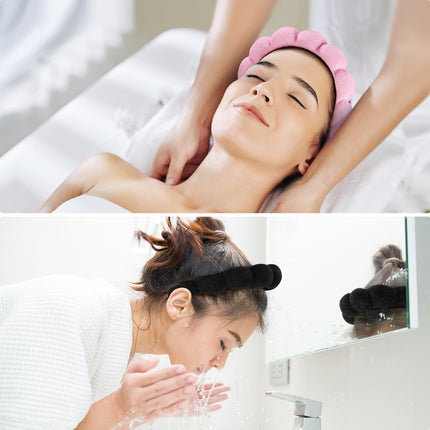 2PCS Spa Headbands Face Washing Skincare Terry Cloth Makeup Black Pink