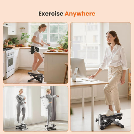 Mini Stair Stepper with Resistance Bands Portable Home Workout 300LB Capacity