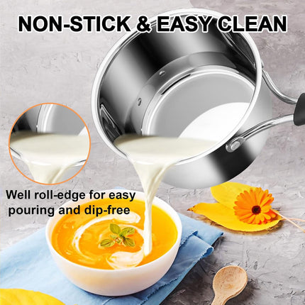 1QT Stainless Steel Saucepan with Lid, Induction Ready, Stay-Cool Handle