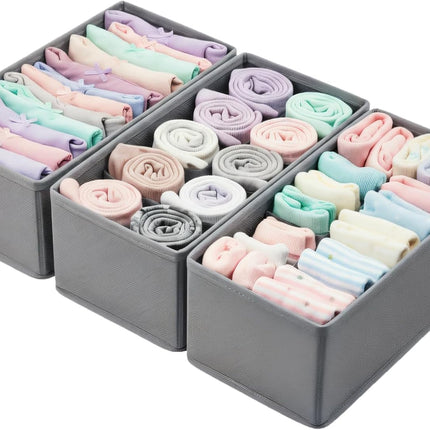 3PCS Fabric Drawer Organizers, Foldable Closet Bins for Socks & Underwear