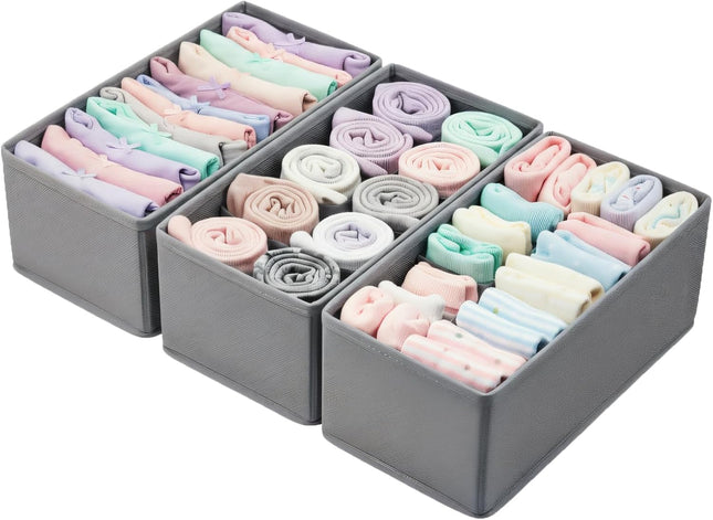 3PCS Fabric Drawer Organizers, Foldable Closet Bins for Socks & Underwear