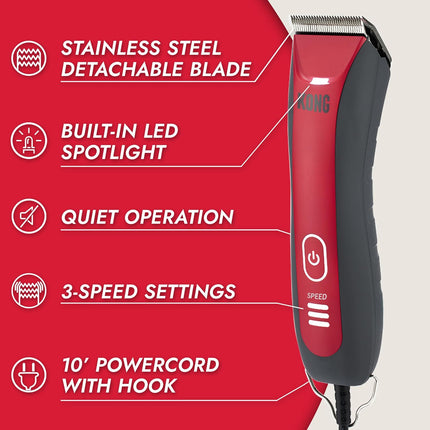 Dog Clipper Kit with LED, Stainless Steel Blade, 3 Speeds, 6 Combs, Red/Gray