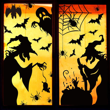 Large Halloween Window Clings, Scary Witch Silhouette Stickers for Window Decor