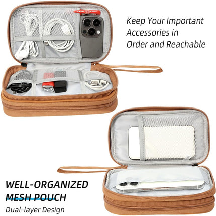 Water-Resistant Travel Cable Organizer Pouch – Electronic Accessories Carry Case (Brown)